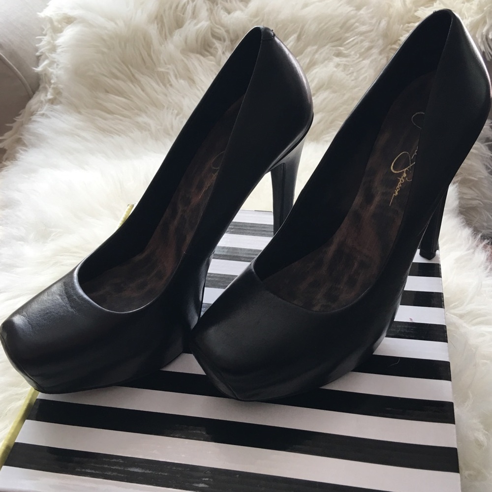 Jessica Simpson black leather heels.